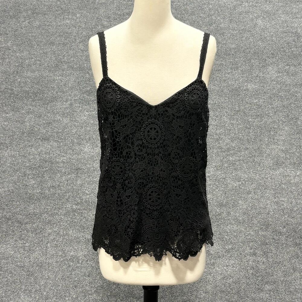 Polo Ralph Lauren Tank Top Womens 8 Black Lace Crochet V Neck Camisole